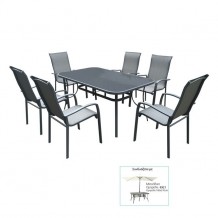 Σετ τραπεζαρίας 7 τεμαχίων μεταλλικό ανθρακί silk screen 5mm textilene γκρι c10500