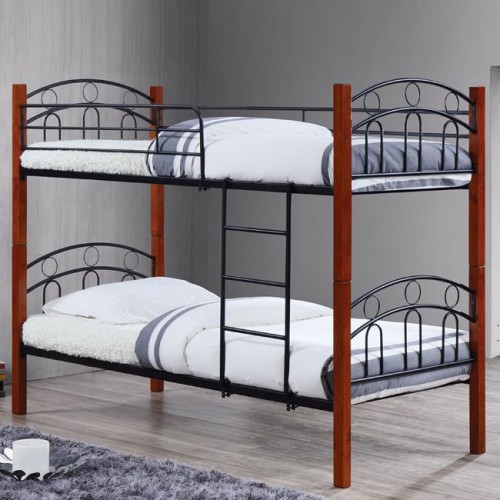 Κρεβάτι κουκέτα 90x190cm μεταλλικό μαύρο ξύλο καρυδί c10965