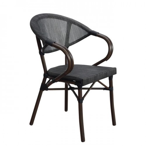 Πολυθρόνα αλουμινίου καφέ με textilene μαύρο c15550