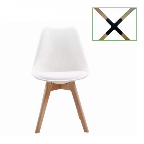 Καρέκλα πολυπροπυλενίου λευκή με ξύλινα πόδια c17912