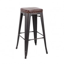 Σκαμπώ μπαρ μεταλλικό antique black με δερματίνη σκούρη καφέ c18491