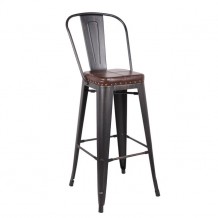 Σκαμπώ μπαρ μεταλλικό antique black με πλάτη και δερματίνη σκούρη καφέ c18494