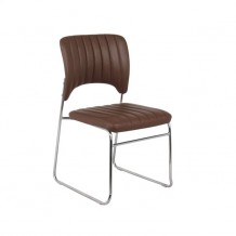 Καρέκλα χρώμιο δερματίνη καφέ c34862