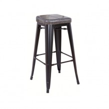 Σκαμπώ μπαρ μεταλλικό μαύρο με δερματίνη σκούρη γκρι c35483