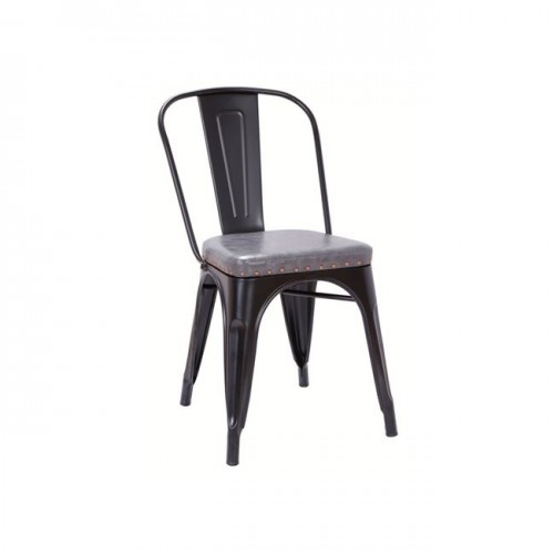 Καρέκλα μεταλλική μαύρη με δερματίνη σκούρη γκρι c35484