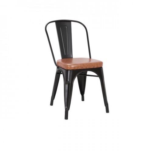 Καρέκλα μεταλλική μαύρη με δερματίνη camel χρώμα c35487