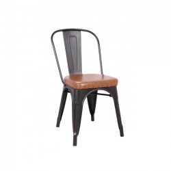 Καρέκλα μεταλλική antique black με δερματίνη camel c35488