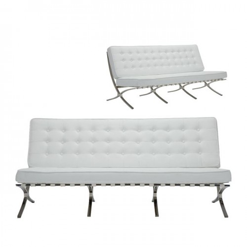 Τριθέσιος καναπές με δερματίνη άσπρη c35506