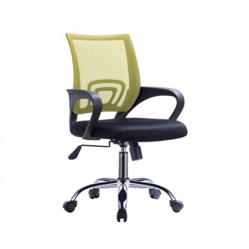 Πολυθρόνα γραφείου χρώμιο και ύφασμα mesh λαχανί - μαύρο c35607