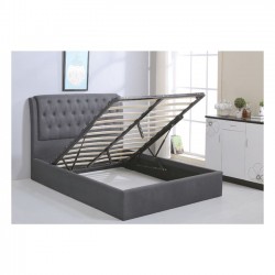 Κρεβάτι διπλό ξύλινο με αποθηκευτικό χώρο και γκρι ύφασμα c35643