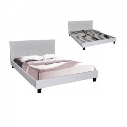 Κρεβάτι μονό ξύλο και δερματίνη άσπρη c35934