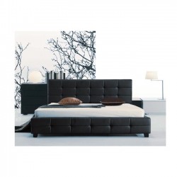 Κρεβάτι διπλό 150x200cm ξύλινο με μαύρη δερματίνη c35964