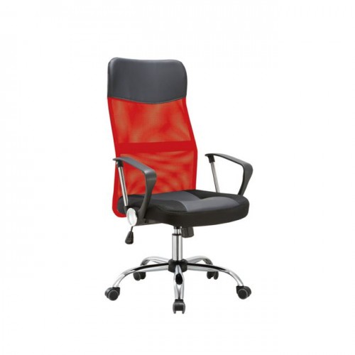 Πολυθρόνα γραφείου διευθυντή χρωμίου με pvc και mesh κόκκινο μαύρο c36017