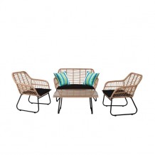 SALSA Set Τραπέζι 2θέσιος καναπές 2 Πολυθρόνες Μέταλλο Μαύρο Wicker Φυσικό Μαξιλάρι Μαύρο c55250