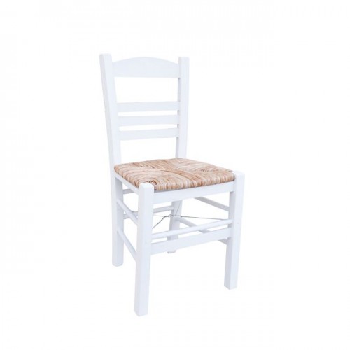 Καρέκλα ψάθα εμποτισμένη λάκα λευκή c8769