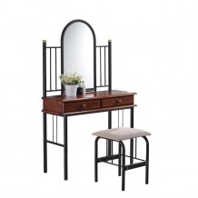 Σετ τουαλέτα με σκαμπώ μεταλλικό μαύρο ξύλο καρυδί c9153