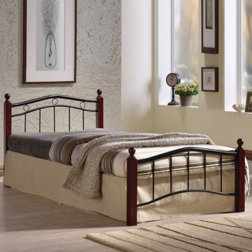 Κρεβάτι μονό 90x200cm μεταλλικό μαύρο ξύλο καρυδί c9224