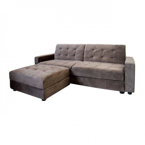 Καναπές κρεβάτι με σκαμπώ ύφασμα γκρι καφέ c9451