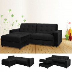 Καναπές κρεβάτι με σκαμπώ ύφασμα μαύρο c9452
