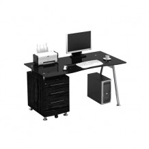 Γραφείο 150x80cm μεταλλικό μαύρο γυαλί μαύρο c9955