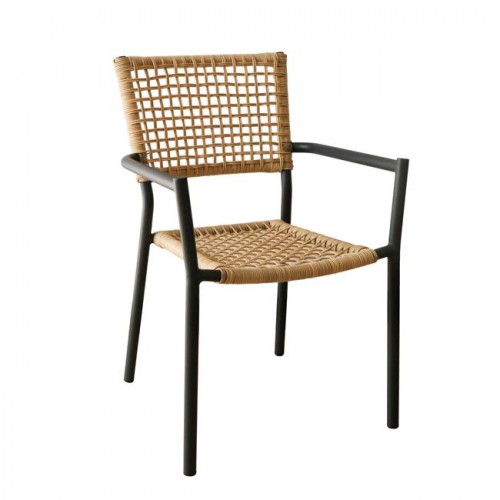 MIRANDA Πολυθρόνα Alu Ανθρακί Wicker Φυσικό c152489