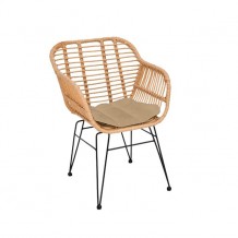 SALSA W Πολυθρ 55x56x82cm Μεταλ Μαύρη Wicker Φυσικό Μαξ Εκρού c160023