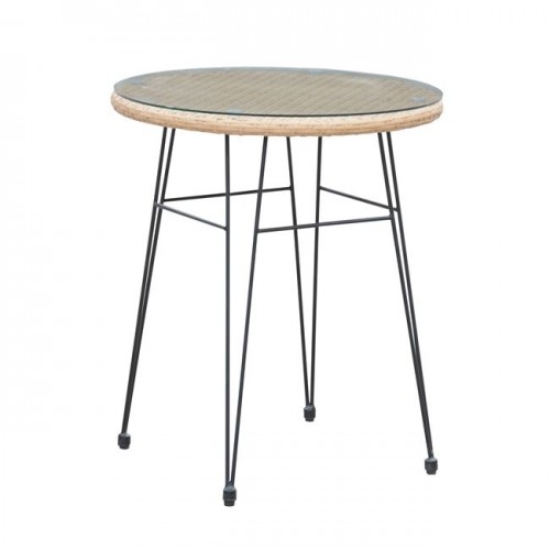 SALSA Τραπέζι Φ60cm H70cm Μεταλ Μαύρο Wicker Φυσικό c160205