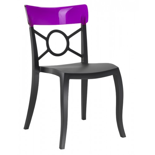 Καρέκλα πολυπροπυλενίου fiberglass με μαύρο σκελετό και πλάτη μωβ 2i185ag17