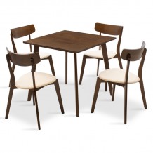 Tραπεζαρία Benson Toto pakoworld σετ 5τμχ καρυδί ύφασμα μπεζ 80x80x75εκ c169741