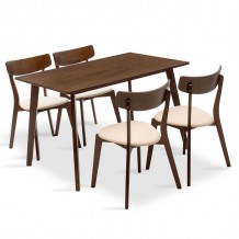 Tραπεζαρία Benson Toto pakoworld σετ 5τμχ καρυδί ύφασμα μπεζ 120x75x75εκ c169742
