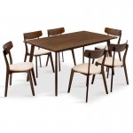 Tραπεζαρία Benson Toto pakoworld σετ 7τμχ καρυδί ύφασμα μπεζ 150x90x75εκ c169743
