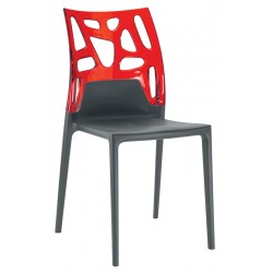 Καρέκλα αλουμινίου πολυπροπυλενίου με σκελετό ανθρακί και πλάτη διάφανη κόκκινη 3b187ag17