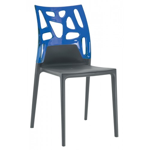 Καρέκλα αλουμινίου πολυπροπυλενίου με σκελετό ανθρακί και πλάτη διάφανη μπλε 3f187ag17