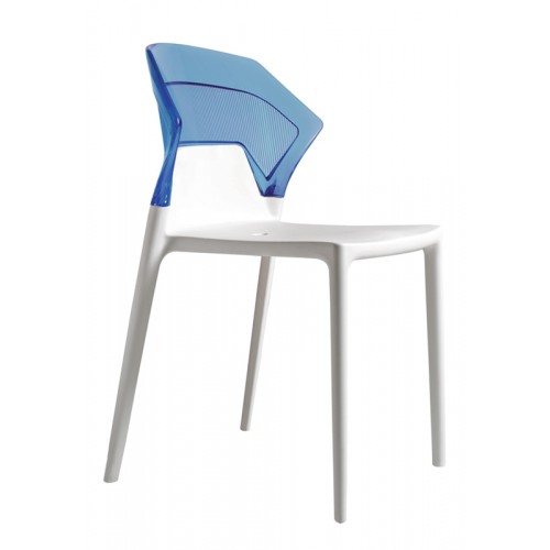 Καρέκλα αλουμινίου πολυπροπυλενίου με σκελετό λευκό και πλάτη διάφανη μπλε 4e188ag17