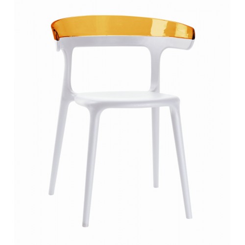 Πολυθρόνα πολυπροπυλενίου με σκελετό λευκό και πλάτη fiberglass διάφανη πορτοκαλί 1c184ag17