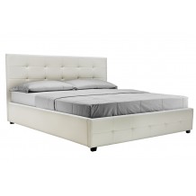 Κρεβάτι Roi διπλό 160x200 τεχνόδερμα PU χρώμα λευκό ματ με αποθηκευτικό χώρο με ανατομικές τάβλες c19735