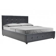 Κρεβάτι Roi διπλό 160x200 τεχνόδερμα PU χρώμα μαύρο ματ με αποθηκευτικό χώρο με ανατομικές τάβλες c19736