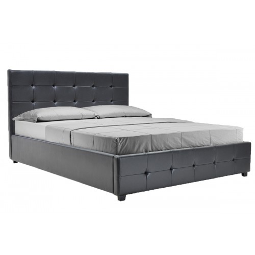 Κρεβάτι Roi διπλό 160x200 τεχνόδερμα PU χρώμα μαύρο ματ με αποθηκευτικό χώρο με ανατομικές τάβλες c19736