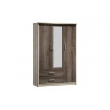 Ντουλάπα ρούχων τρίφυλλη OLYMPUS με συρτάρια και καθρέπτη χρώμα castillo toro δρυς c20010