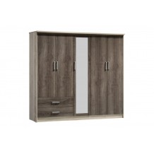 Ντουλάπα ρούχων πεντάφυλλη OLYMPUS με συρτάρια και καθρέπτη χρώμα castillo toro δρυς c20012