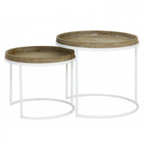 Copan Coffee Table L Φ60X54cm μεταλλικό Λευκό Με Ξύλινη Επιφάνεια c206093