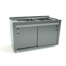 Inox διπλός νεροχύτης με ερμάριο με συρόμενες πόρτες id Inox διπλός νεροχύτης με ερμάριο με συρόμενες πόρτες id