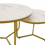 Τραπέζια σαλονιού Paris pakoworld σετ 2 τμχ γυαλί 8mm σχέδιο μαρμάρου χρυσό c326394