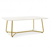 Τραπέζι σαλονιού Paris pakoworld γυαλί 8mm σχέδιο μαρμάρου χρυσό 110x60x45εκ c326395