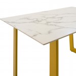 Τραπέζι Paris pakoworld ορθογώνιο γυαλί 8mm σχέδιο μαρμάρου χρυσό 120x80x75εκ c326398
