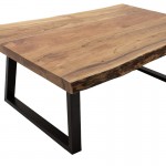 Τραπέζι σαλονιού Miles pakoworld μασίφ ξύλο χρώμα καρυδί πόδι μέταλλο μαύρο 115x72x41εκ c340387