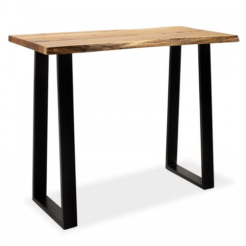 Τραπέζι μπαρ κονσόλα Miles pakoworld μασίφ ξύλο χρώμα καρυδί πόδι μέταλλο μαύρο 120x53x97εκ c340388