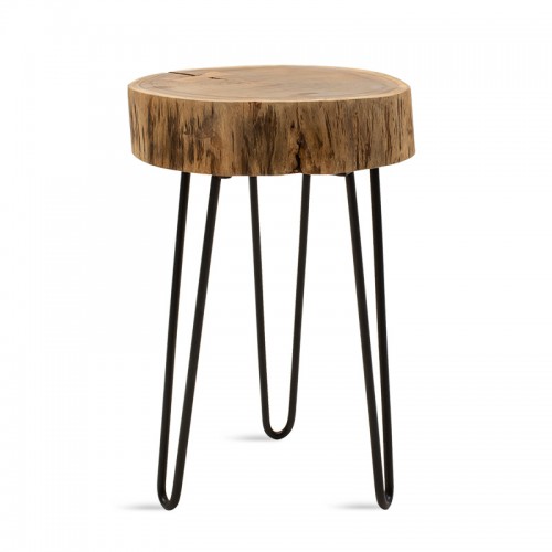 Βοηθητικό τραπέζι σαλονιού Tripp pakoworld μασίφ ξύλο χρώμα καρυδί πόδι μέταλλο μαύρο 32x30x47εκ c340389
