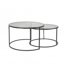 SOLAR COFFEE TABLE SET 2ΤΕΜ ΔΙΑΦΑΝΟ ΜΑΥΡΟ D75 55xH45 38 5cm c340938