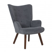 ALMA Πολυθρόνα Μπερζέρα Σαλονιού Καθιστικού Καρυδί Ύφασμα Γκρι Velure c347215